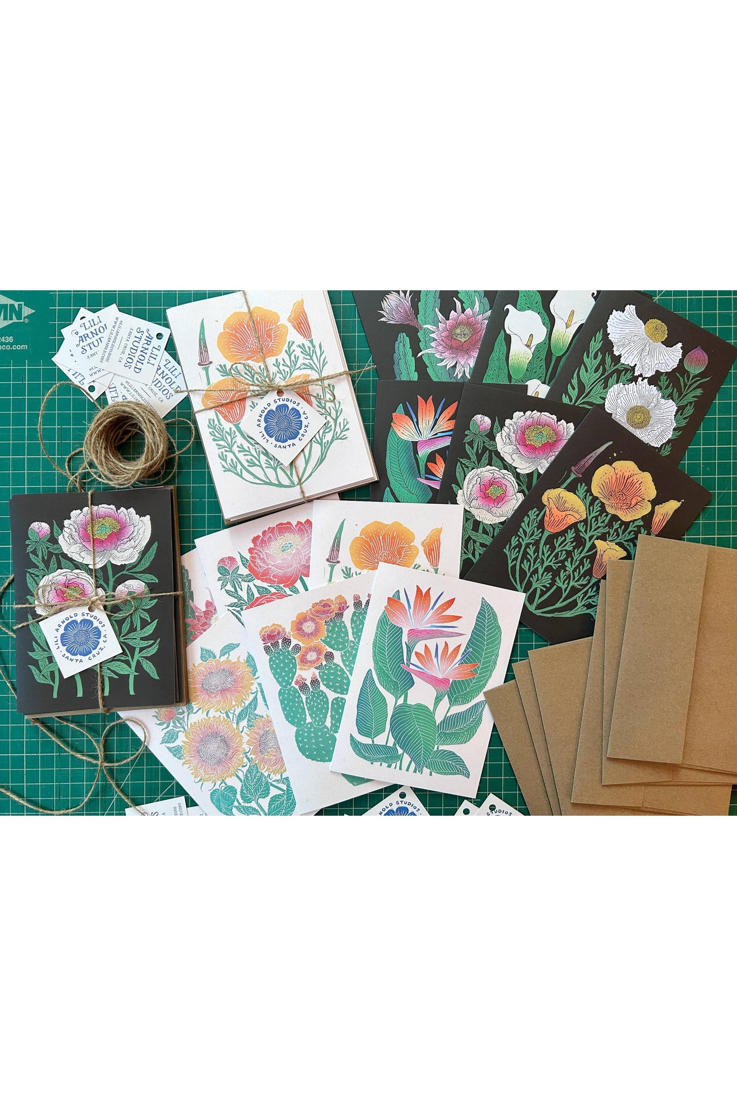 Set of 6 Botanical Greeting Cards (Black Background)