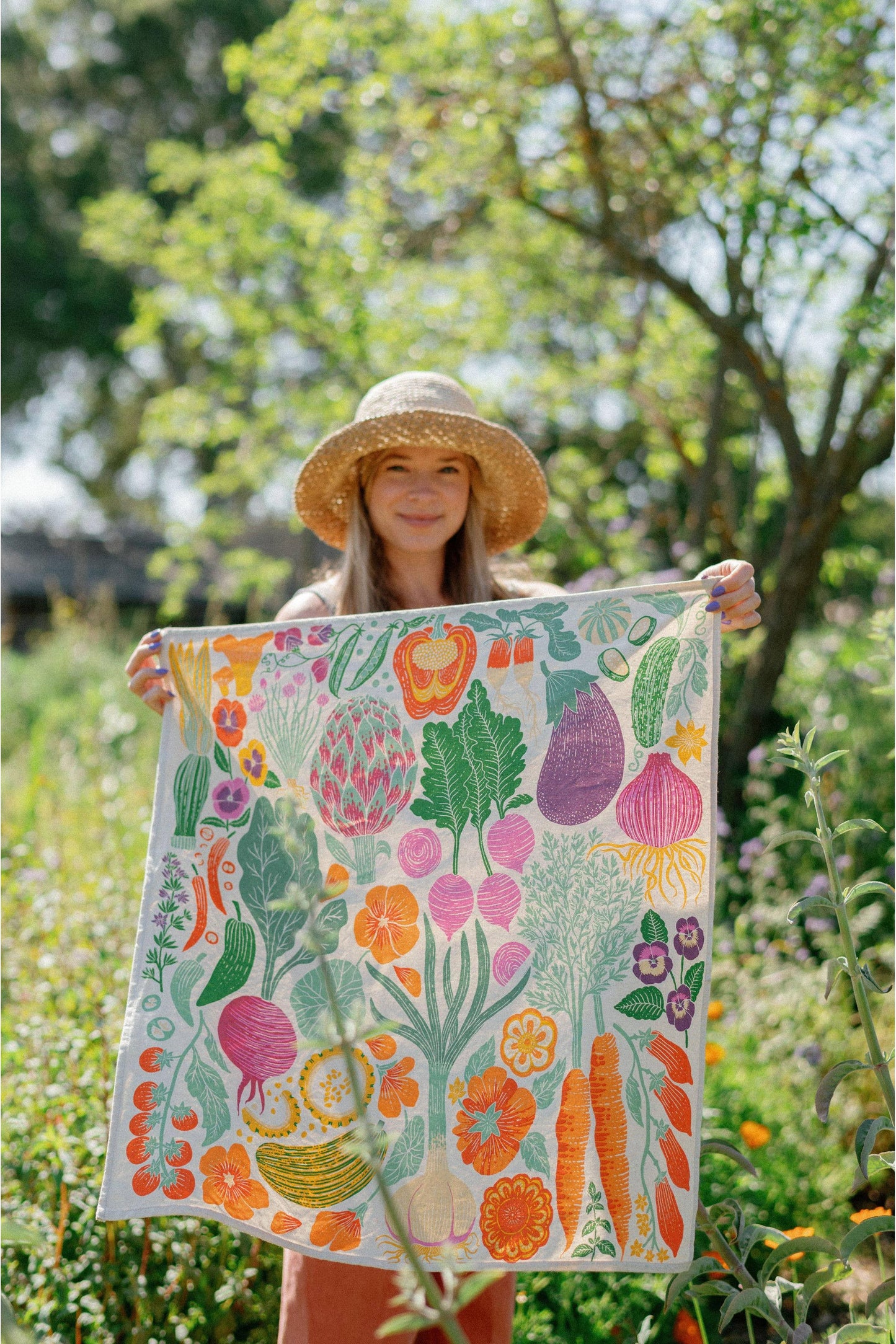 Organic Cotton Tea Towel - Veggie Garden