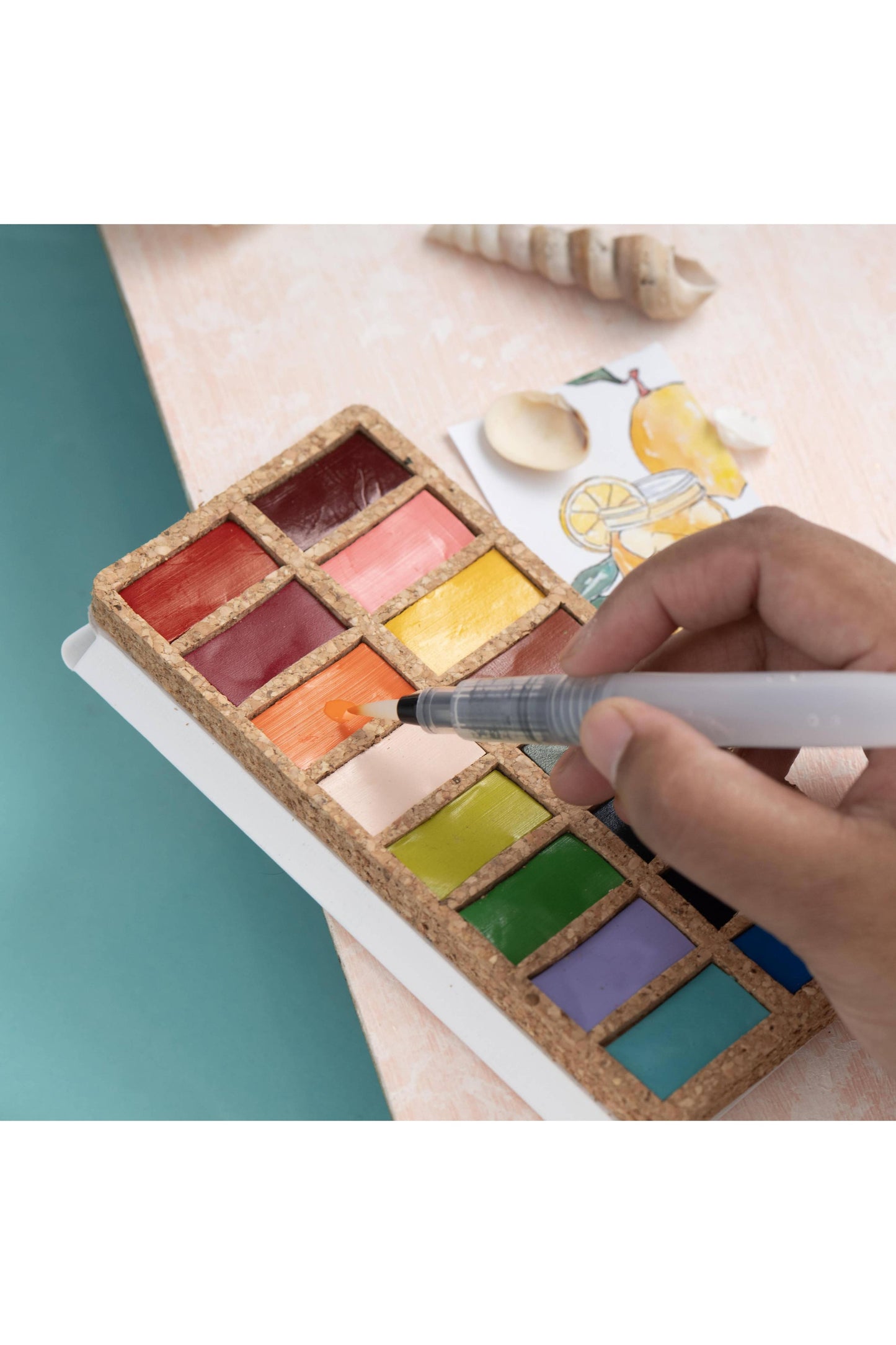 Handmade Watercolors with Natural Cork Base - Set of 16 colors
