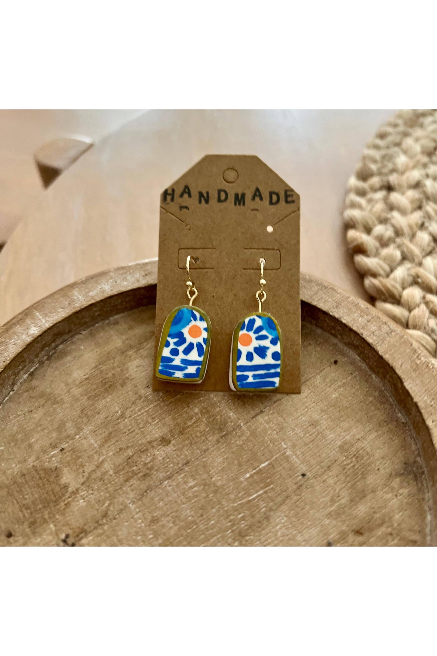 Handmade Clay Earrings- Arch Blue + Orange Water