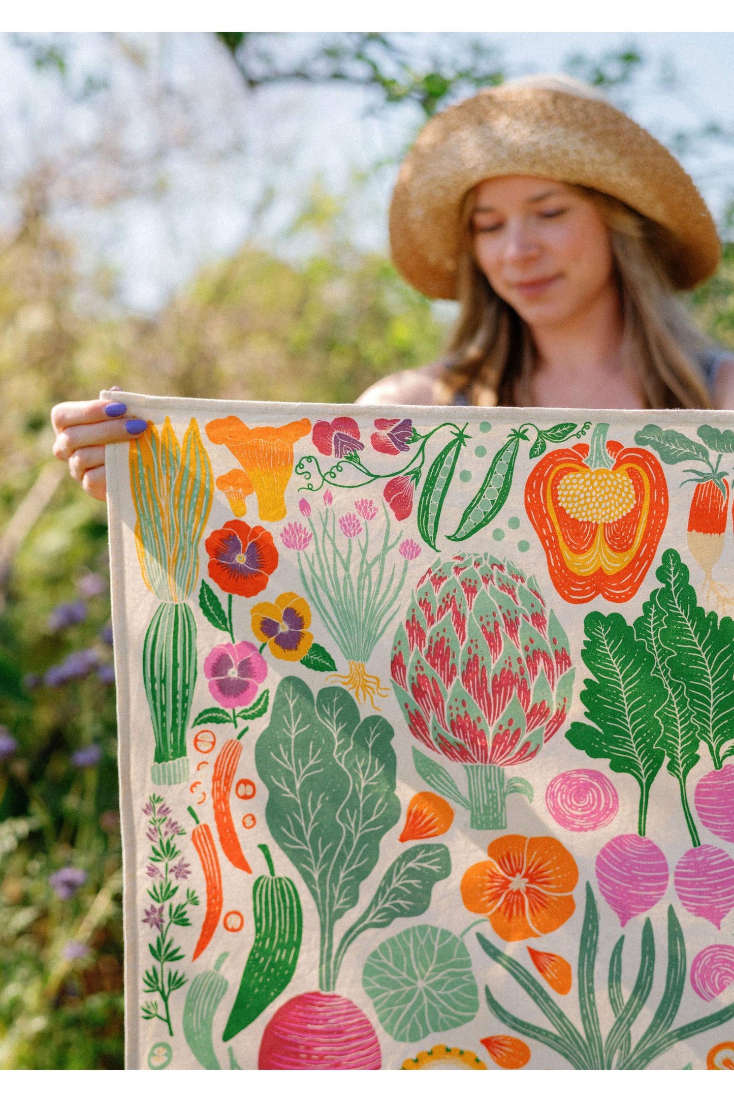 Organic Cotton Tea Towel - Veggie Garden