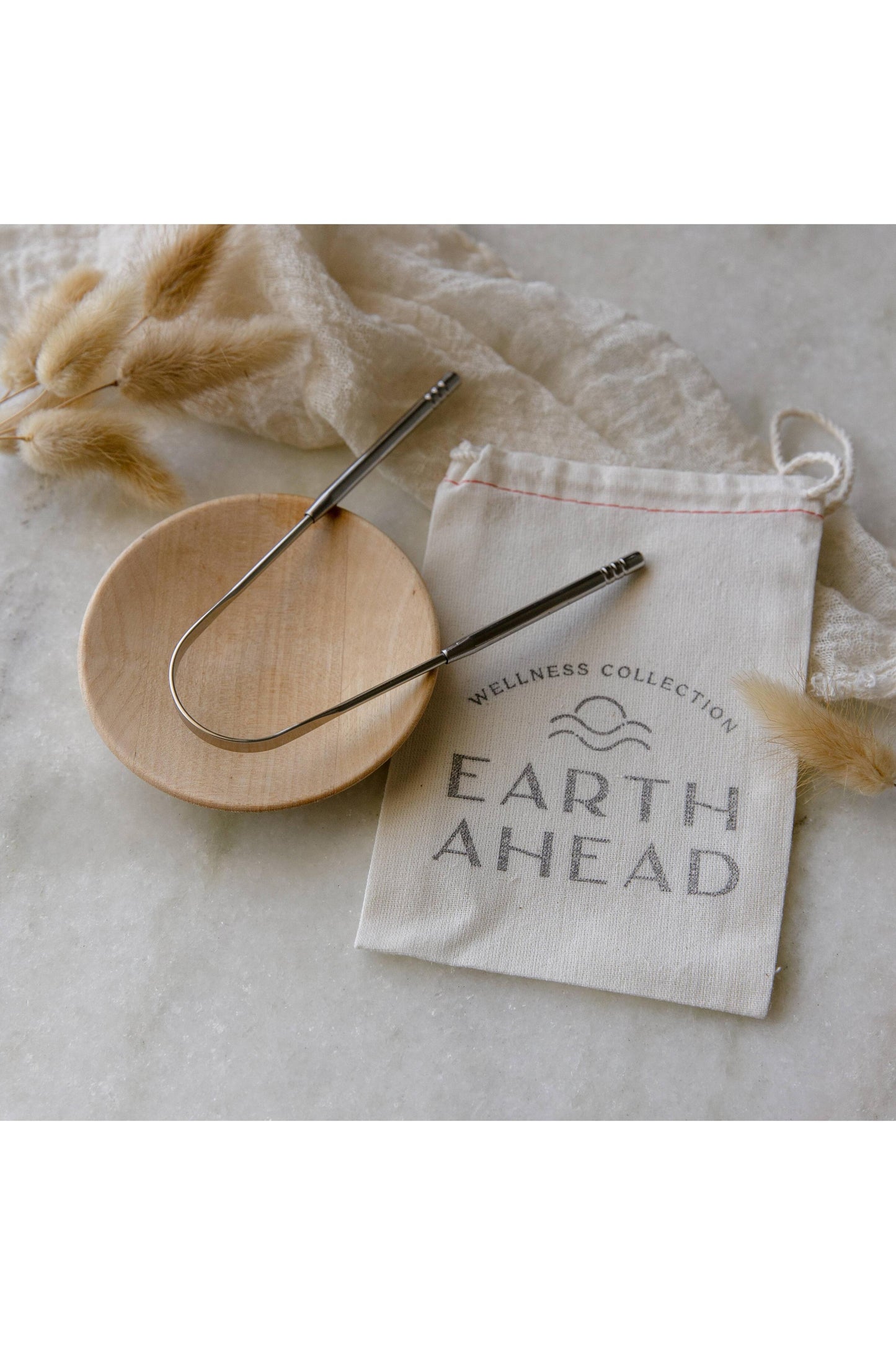 Stainless Steel Ayurvedic Tongue Scraper in Cotton Pouch