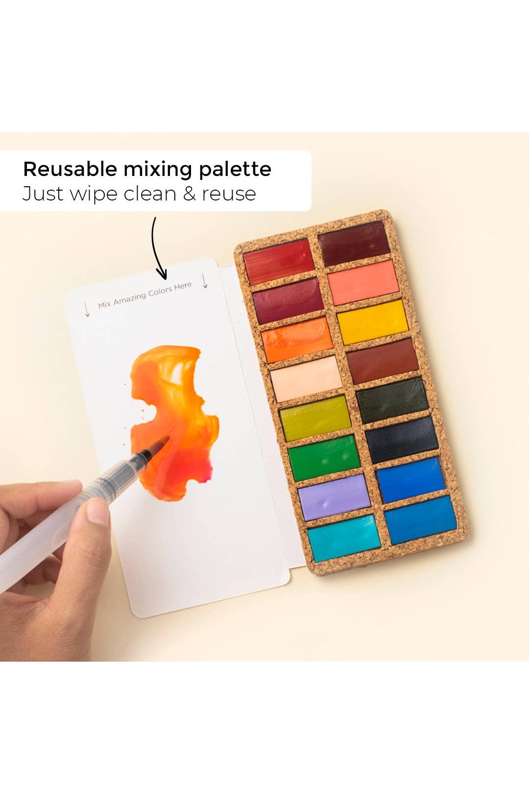 Handmade Watercolors with Natural Cork Base - Set of 16 colors