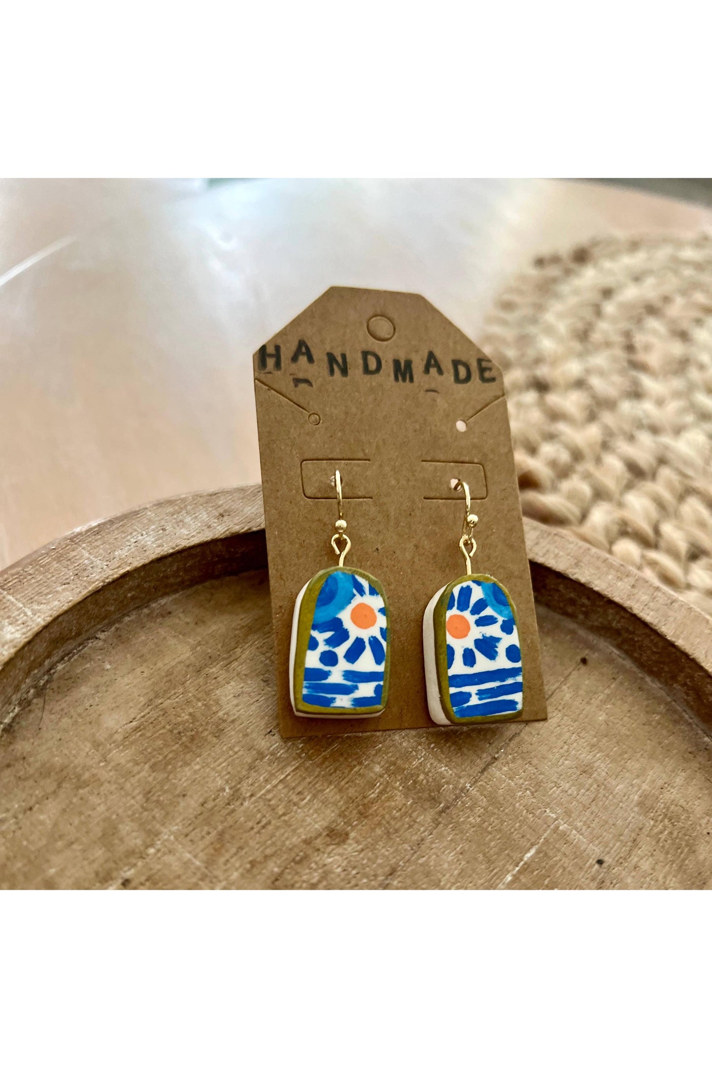 Handmade Clay Earrings- Arch Blue + Orange Water