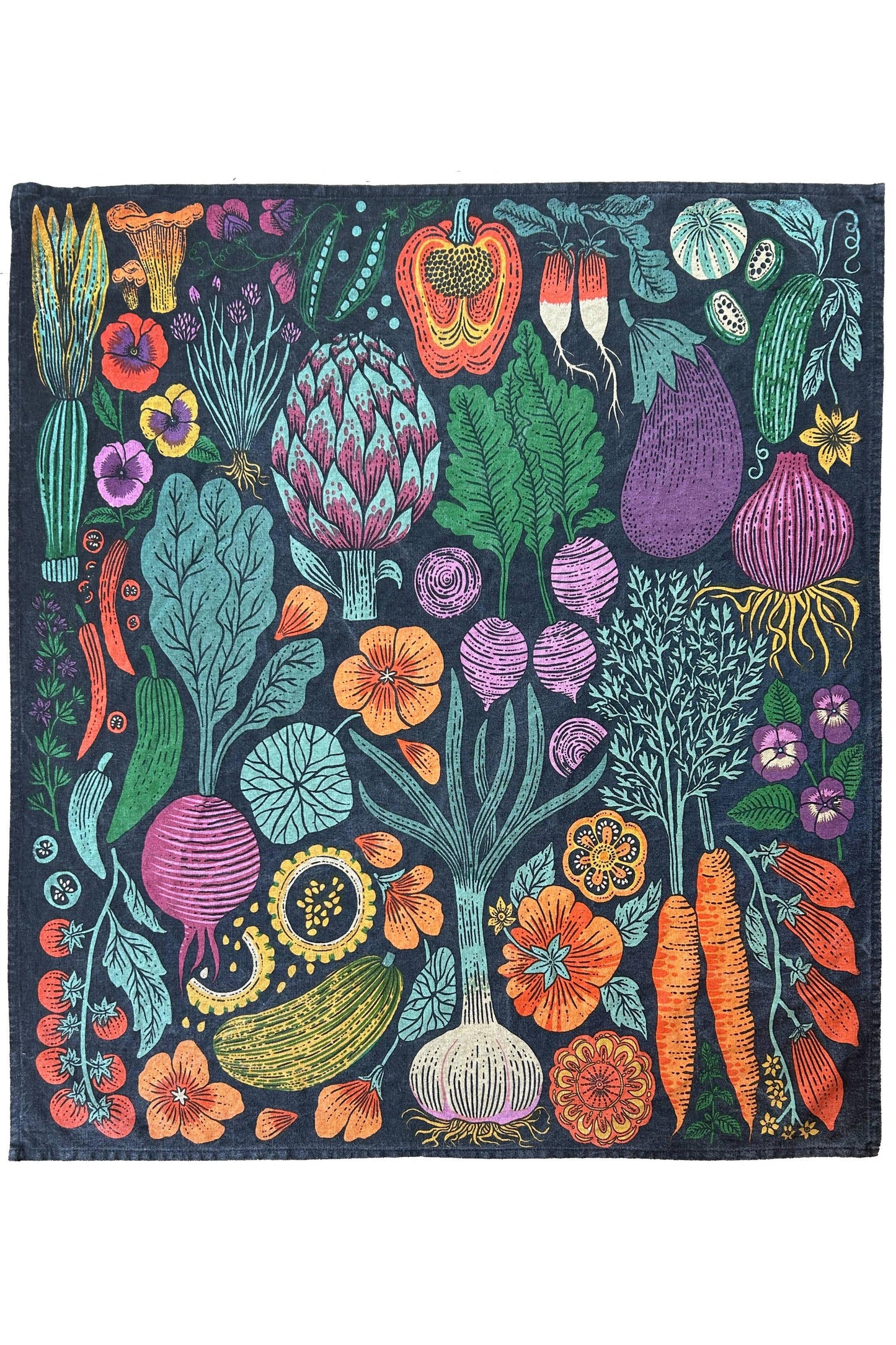 Organic Cotton Tea Towel - Midnight Veggie