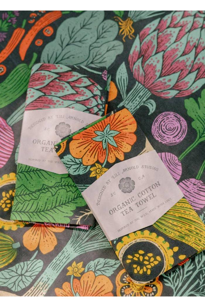 Organic Cotton Tea Towel - Midnight Veggie