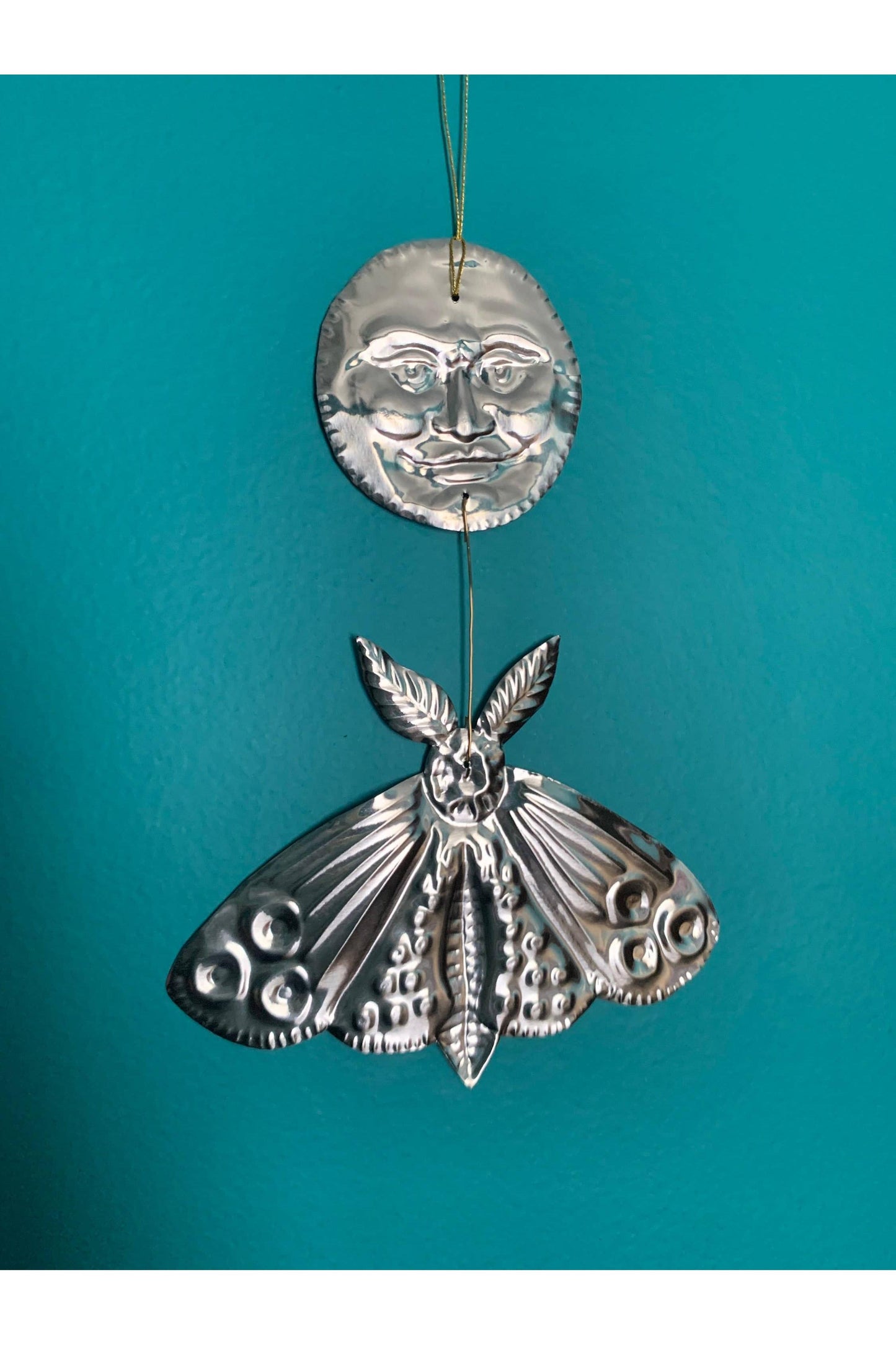 Moon and Moth Handmade Embossed Pressed Tin Wall Decoration