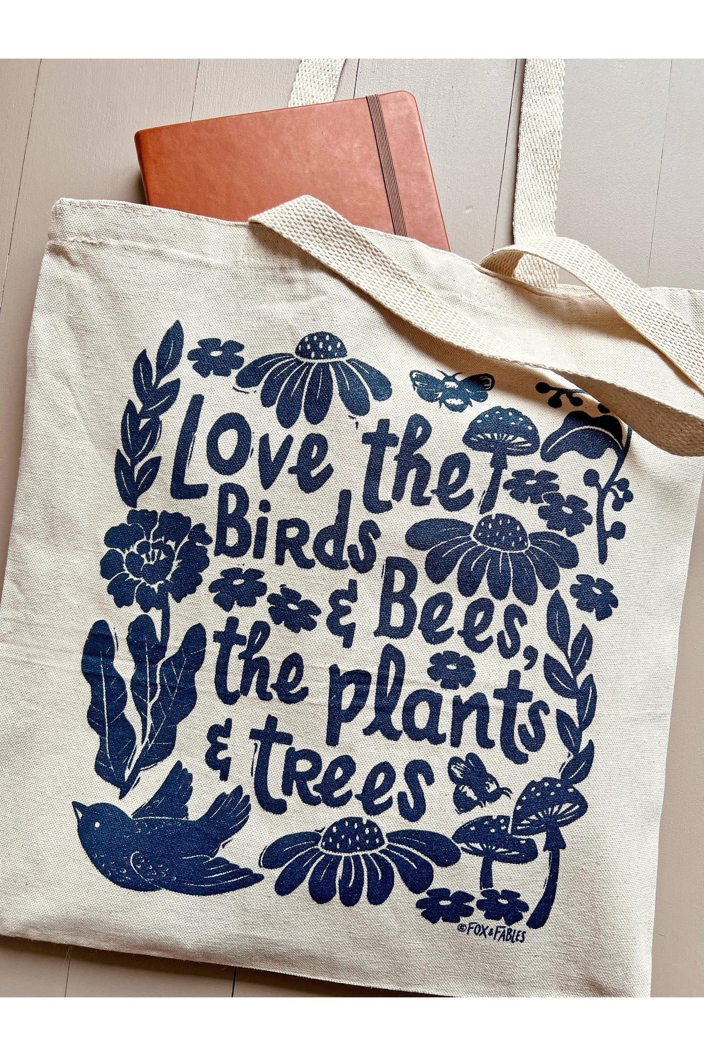 Love Birds & Bees Tote Bag – Screen Printed in Dark Navy