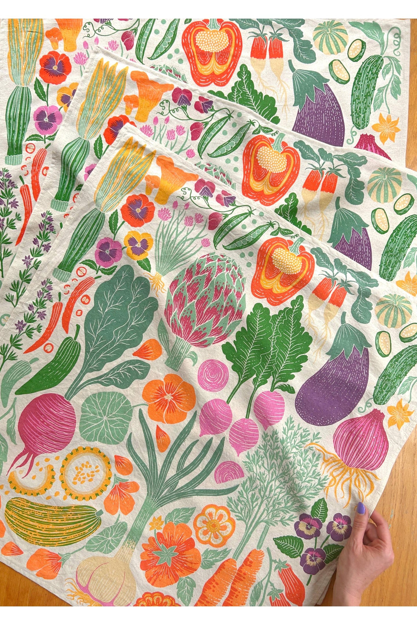 Organic Cotton Tea Towel - Veggie Garden
