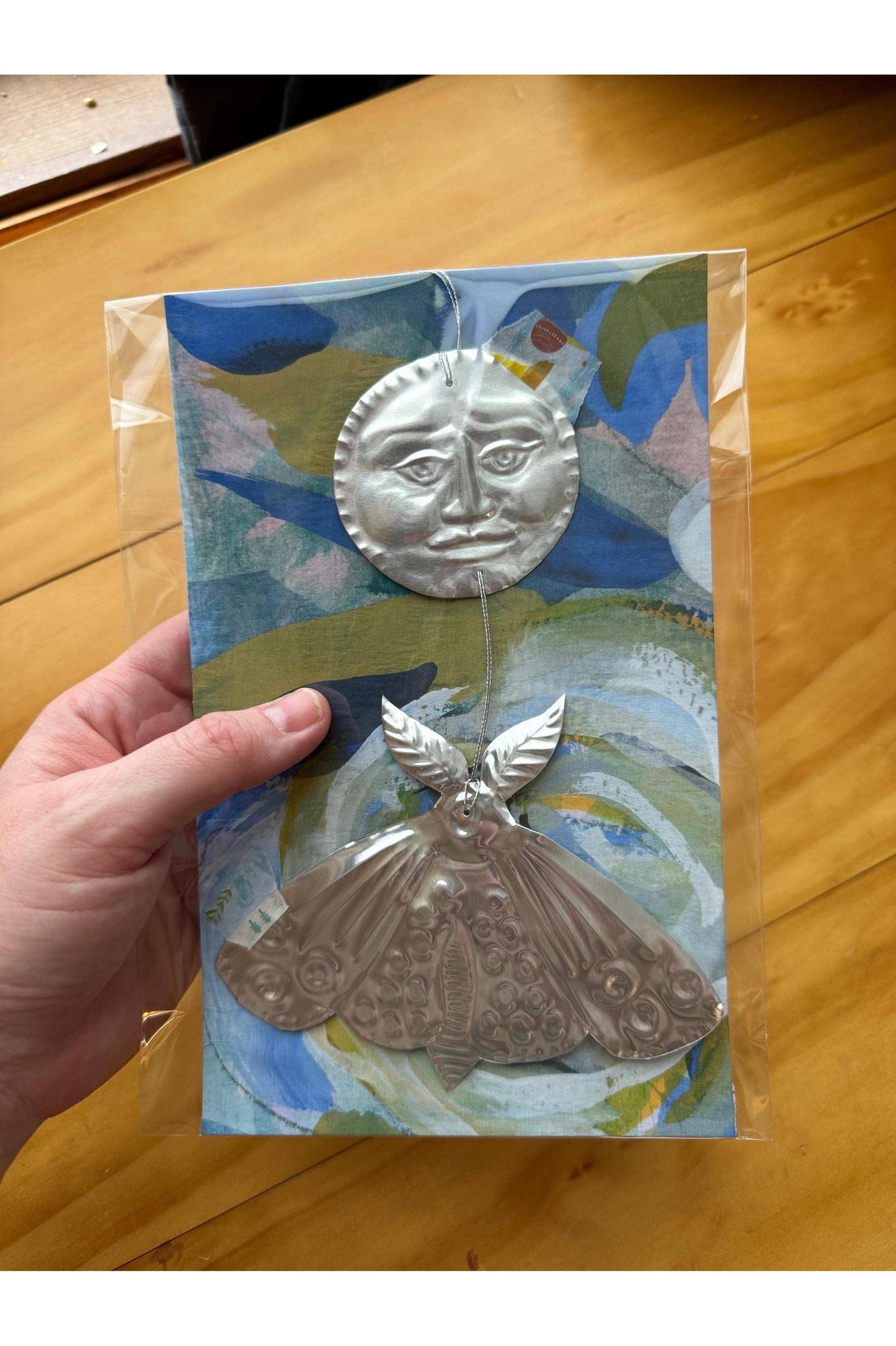 Moon and Moth Handmade Embossed Pressed Tin Wall Decoration