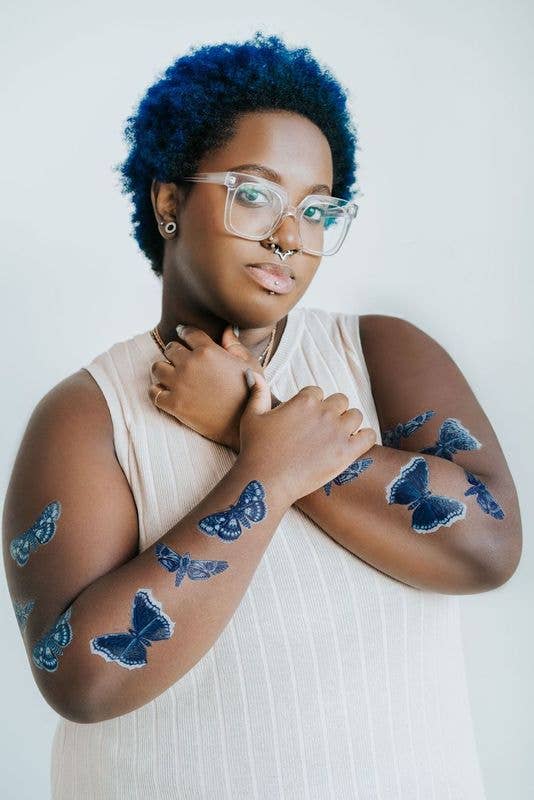 Sapphire Moths Tattoo Pair