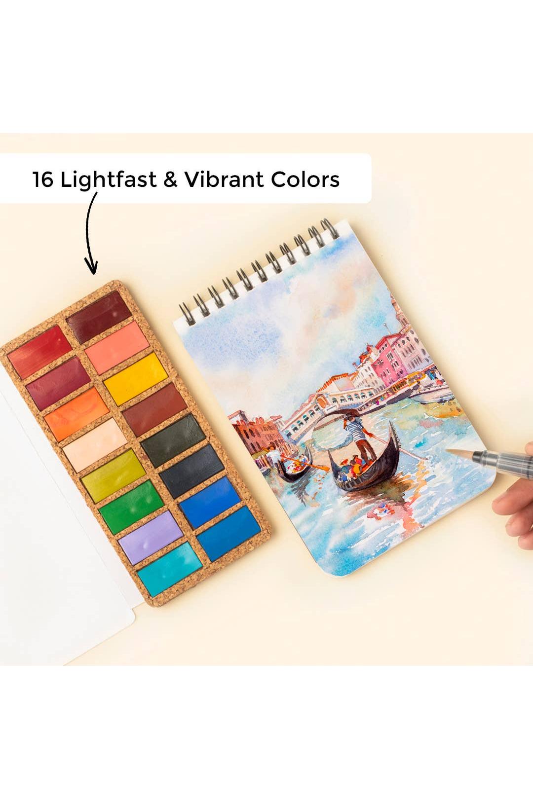 Handmade Watercolors with Natural Cork Base - Set of 16 colors