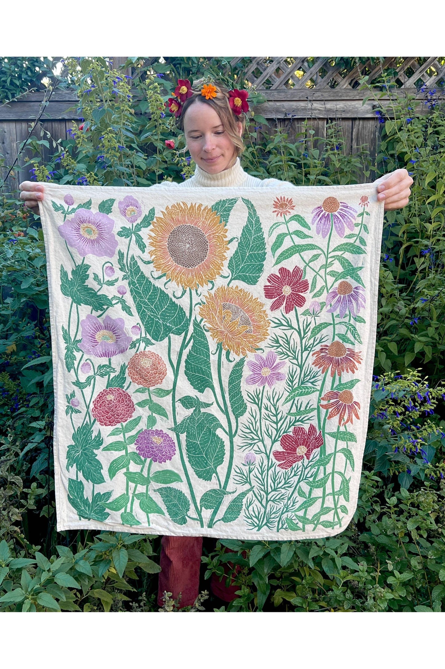 Organic Cotton Tea Towel - Summer Garden