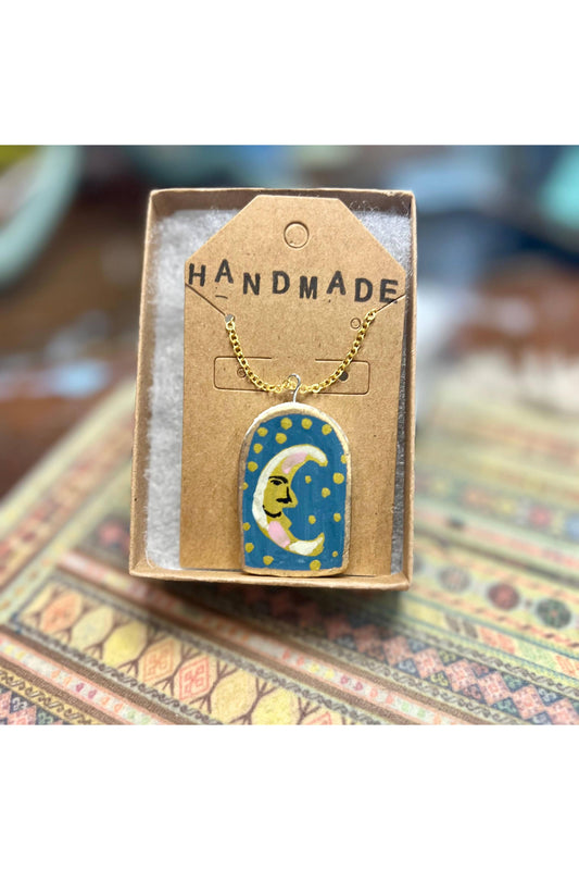 Handmade Clay Necklace- Moon Necklace