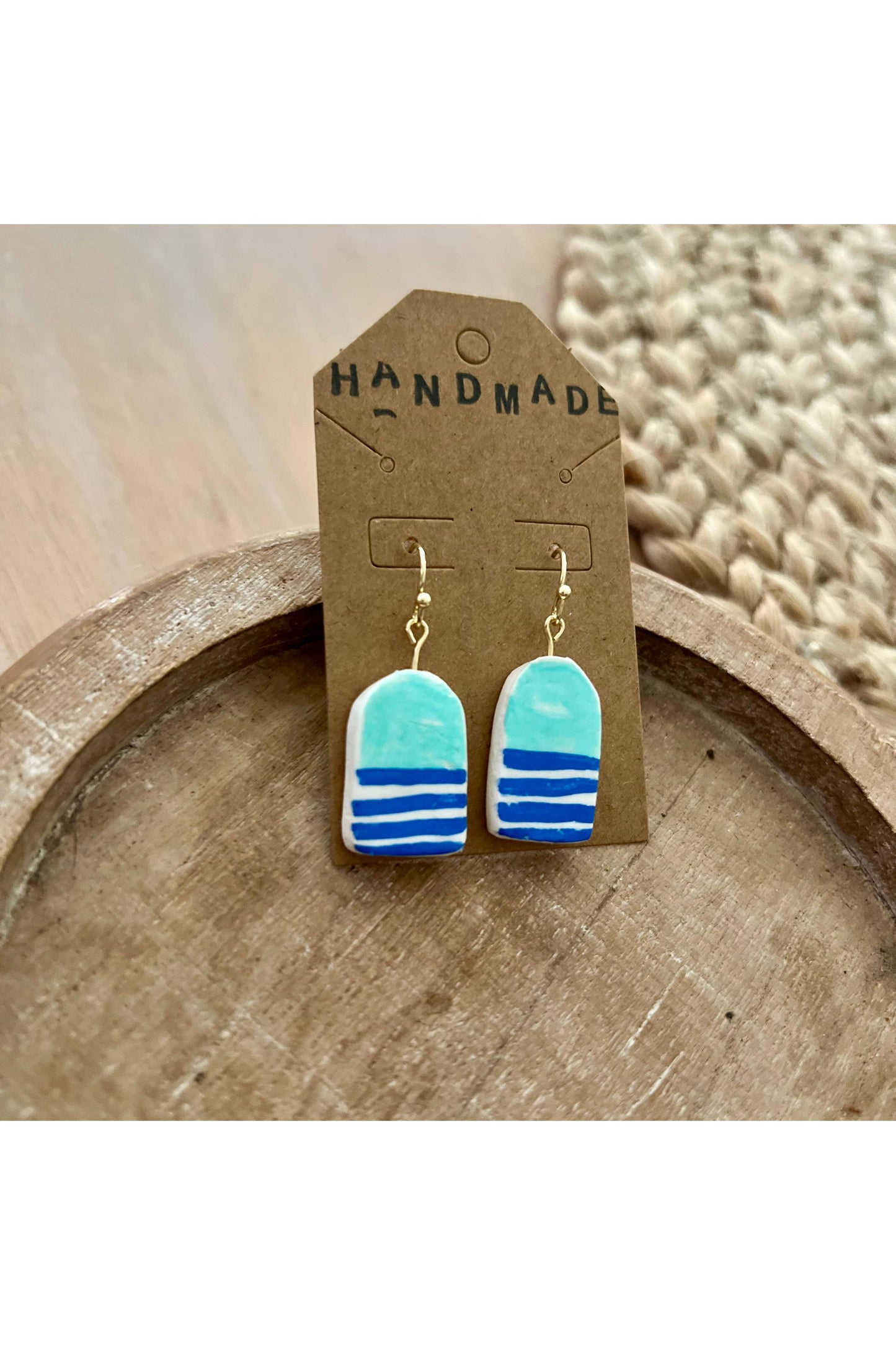 Handmade Clay Earrings - Arch Buoy Light Blue + Teal