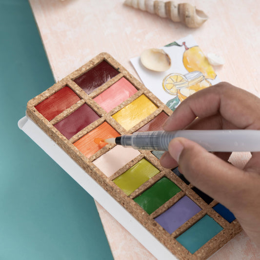 Handmade Watercolors with Natural Cork Base - Set of 16 colors