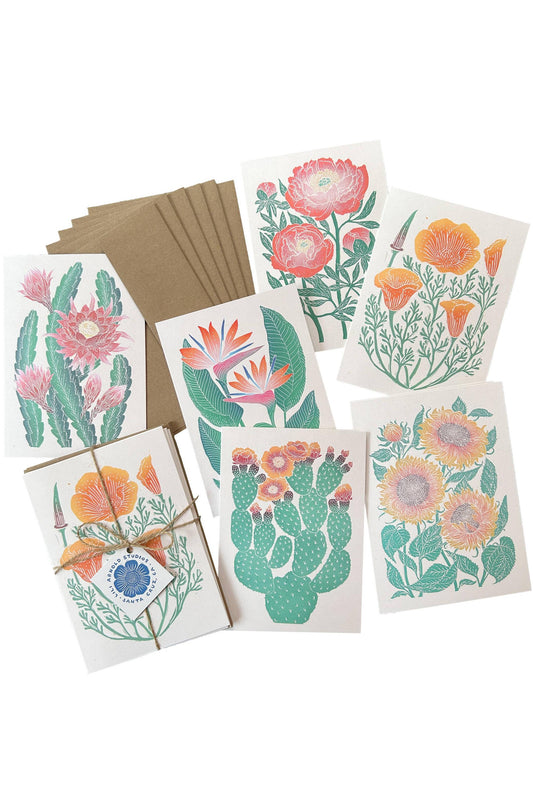 Set of 6 Botanical Greeting Cards (Light background)