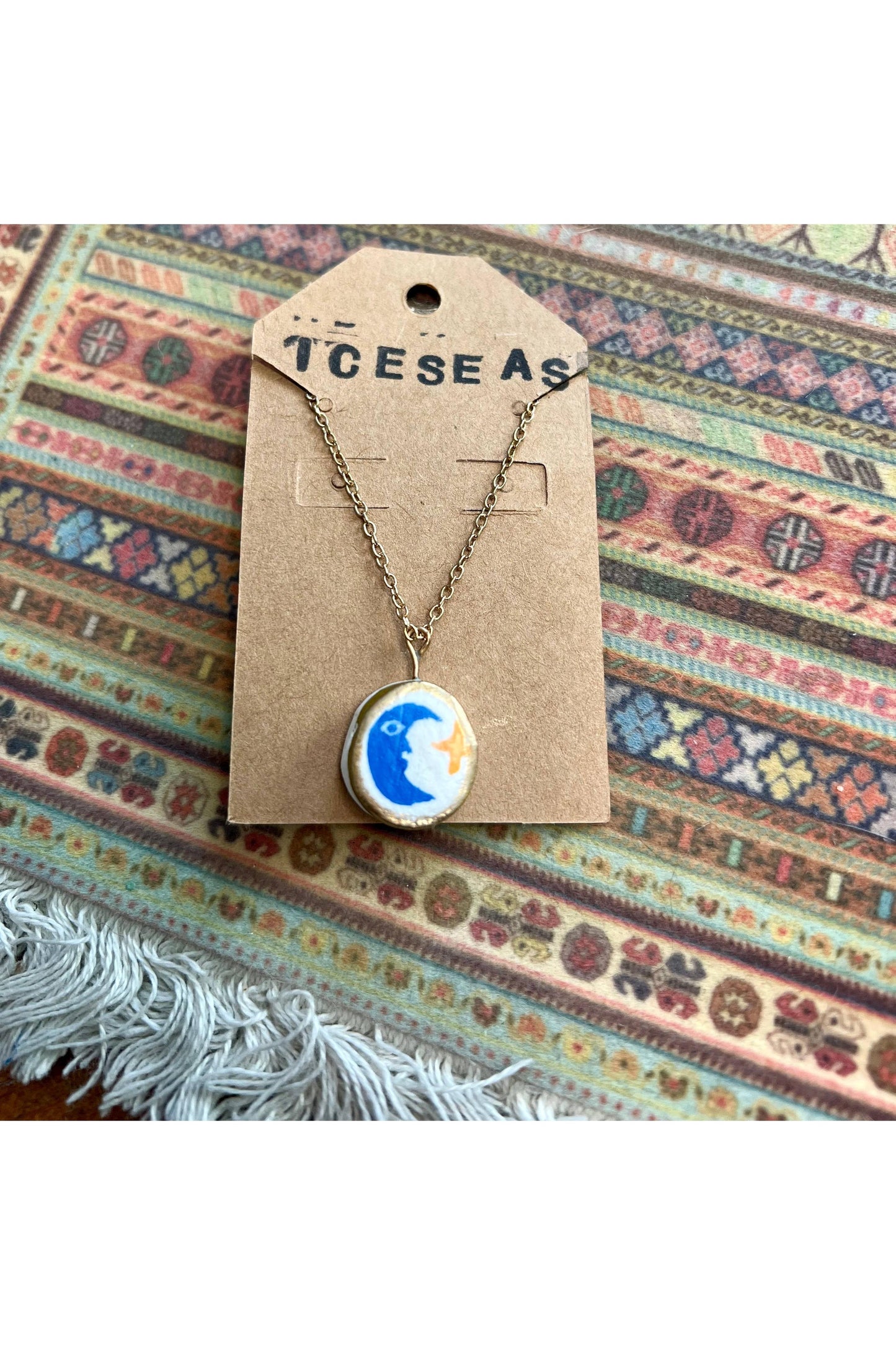Handmade Clay Necklace- Circle Moon