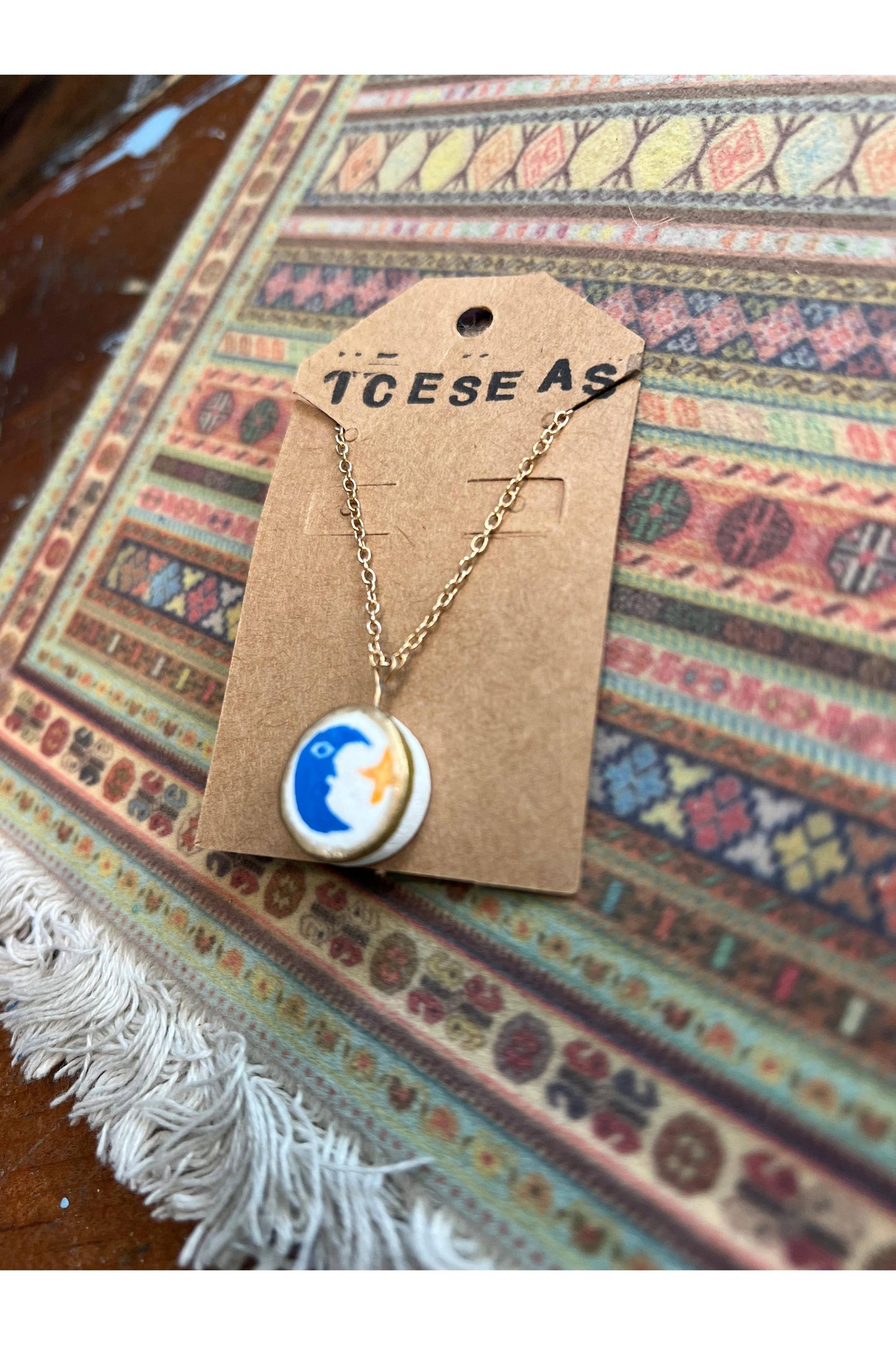 Handmade Clay Necklace- Circle Moon