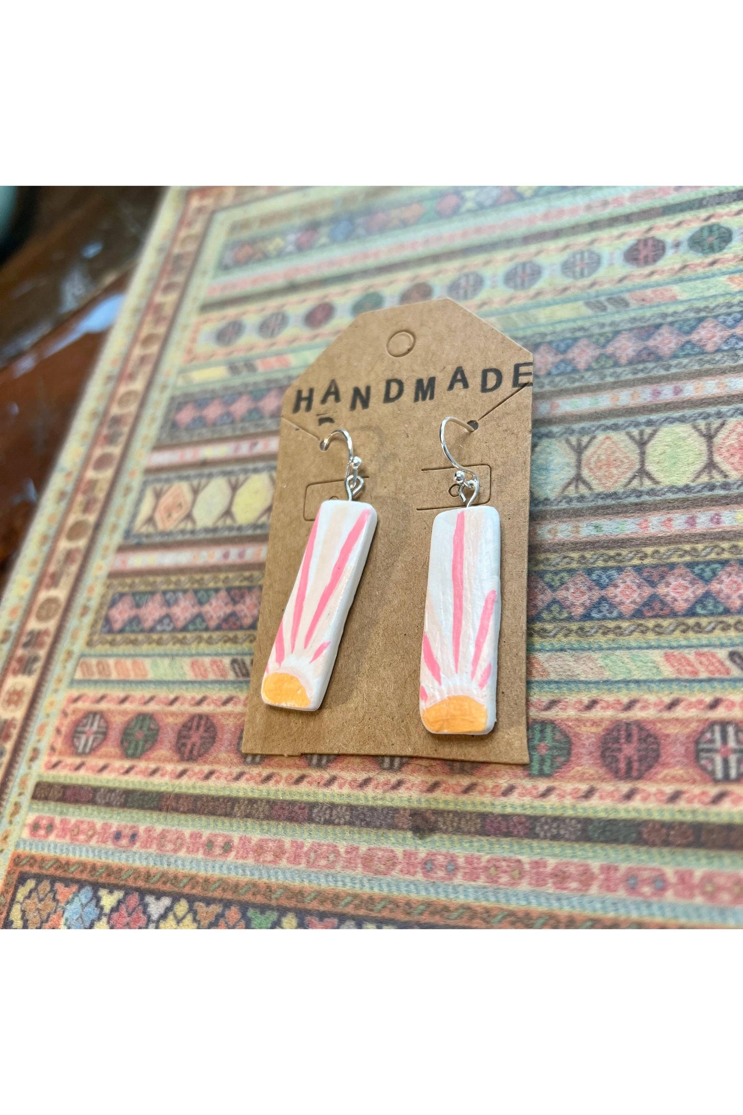 Handmade Clay Earrings - Rec Abstract Sun Minimalist Pink