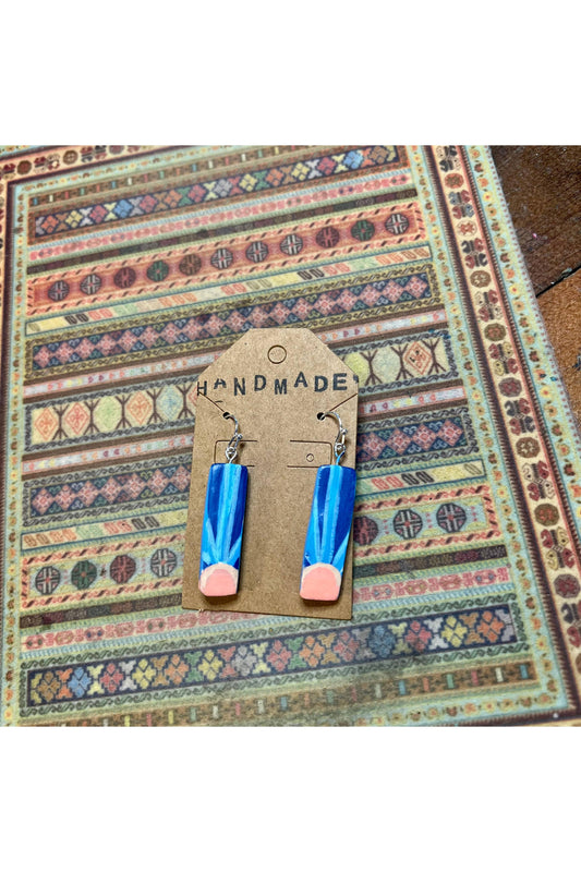 Handmade Clay Earrings - Rec Dark Blue and Orange Suns