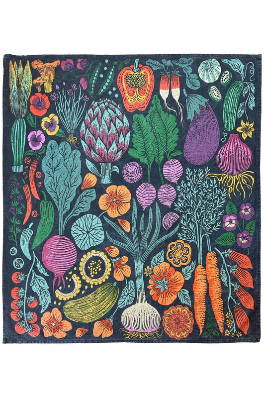 Organic Cotton Tea Towel - Midnight Veggie