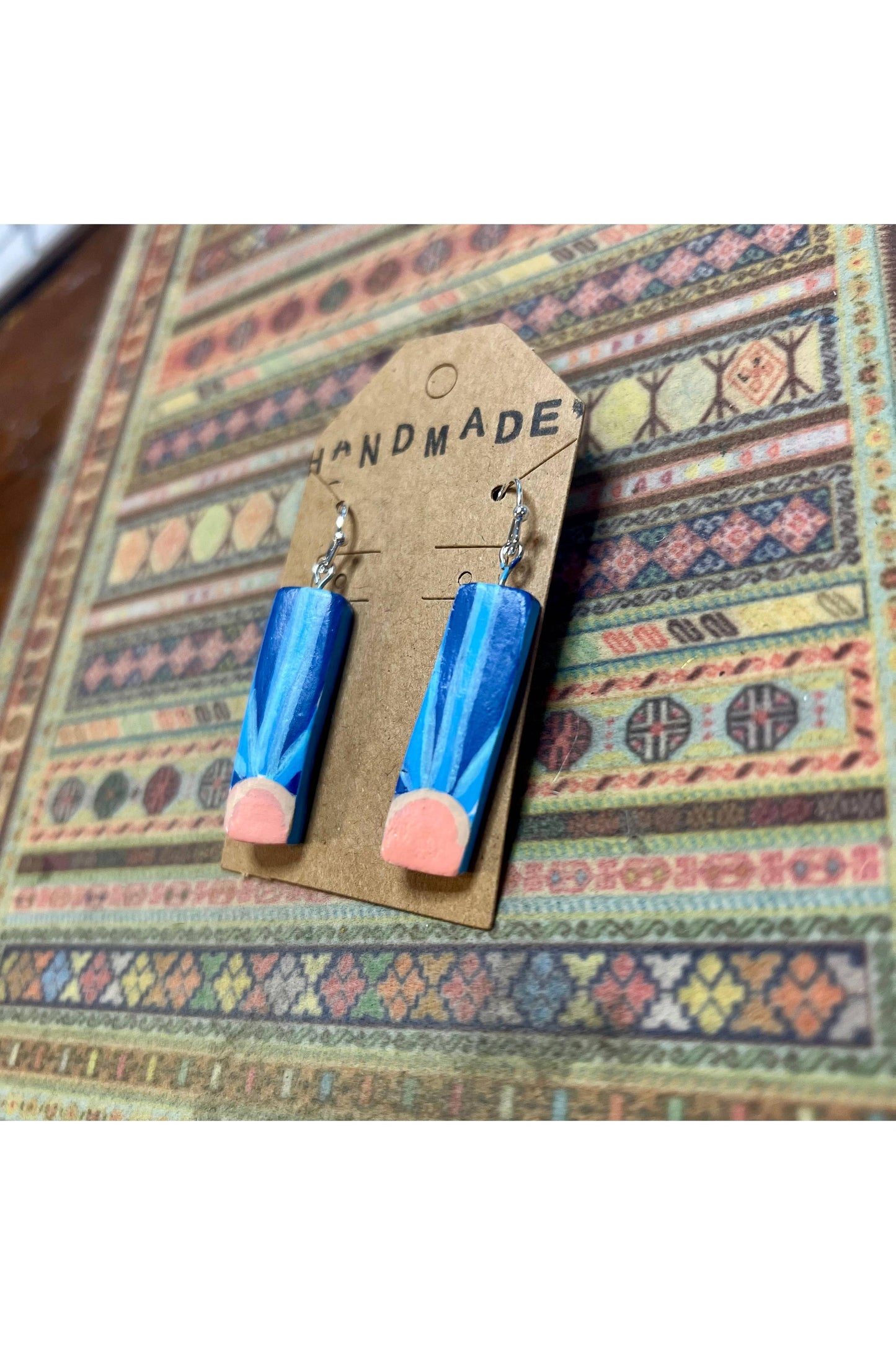 Handmade Clay Earrings - Rec Dark Blue and Orange Suns