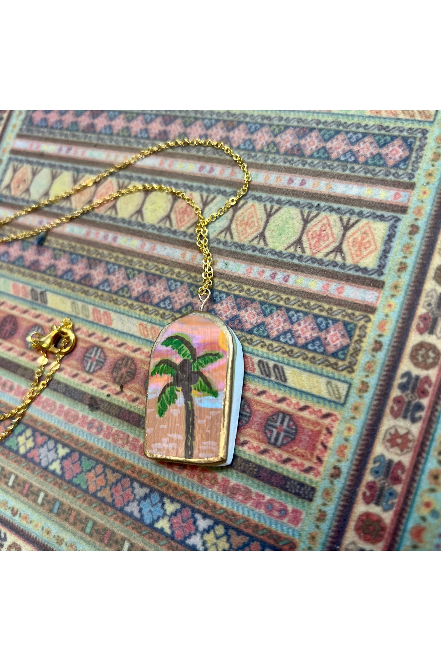 Handmade Clay Necklace- Palm