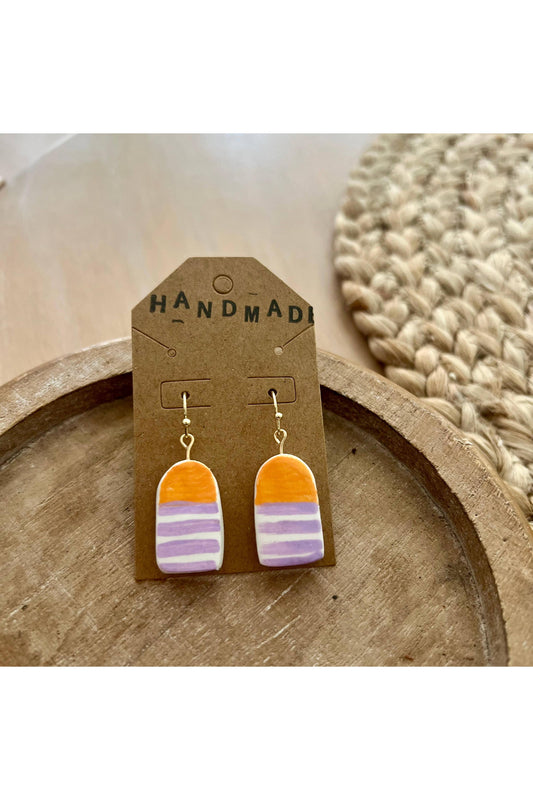 Handmade Clay Earrings - Arch Buoy Orange + Lilac