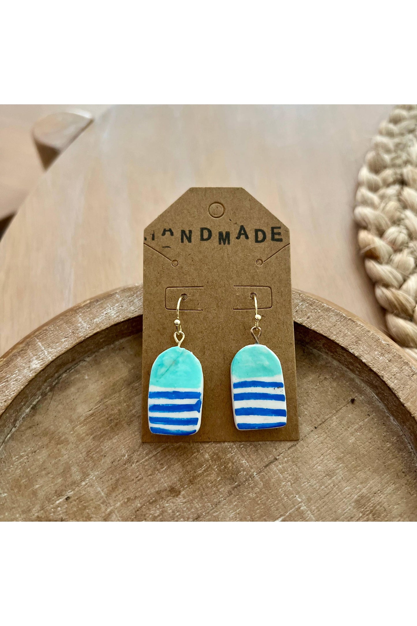 Handmade Clay Earrings - Arch Buoy Light Blue + Teal
