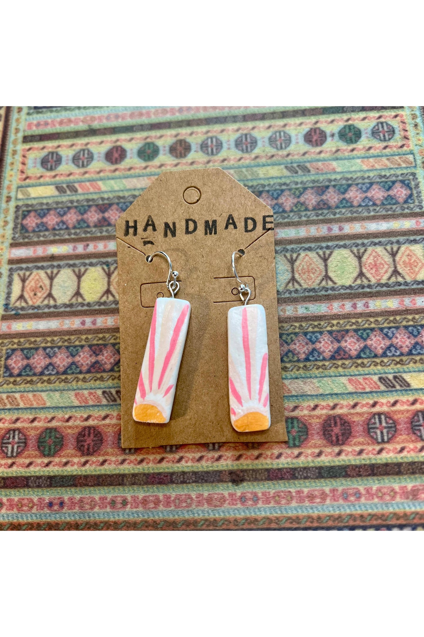Handmade Clay Earrings - Rec Abstract Sun Minimalist Pink