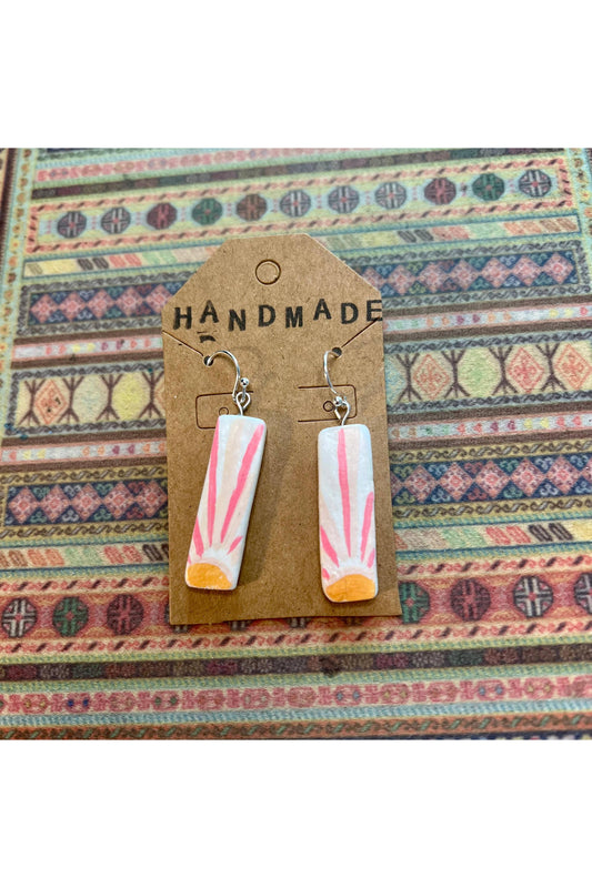Handmade Clay Earrings - Rec Abstract Sun Minimalist Pink