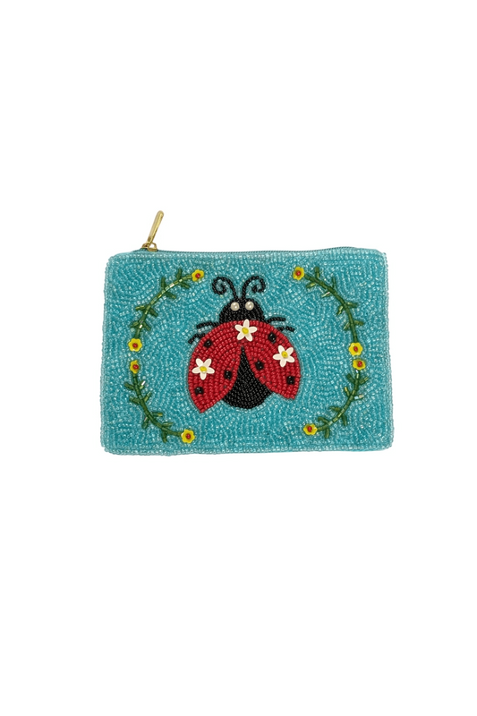 Lady Bug Beaded Coin Purse 