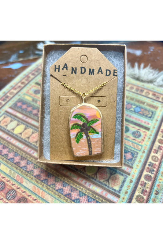 Handmade Clay Necklace- Palm