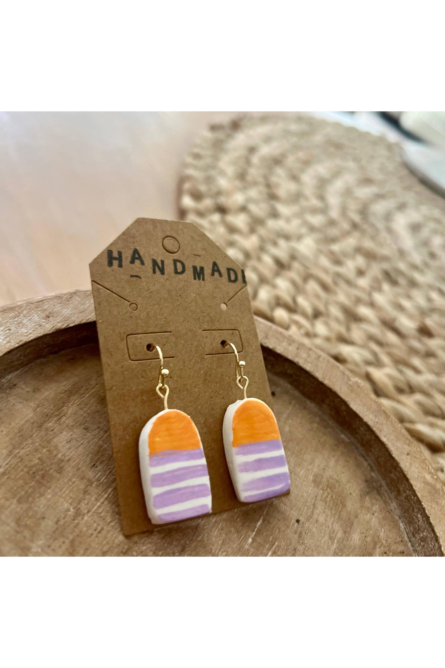 Handmade Clay Earrings - Arch Buoy Orange + Lilac