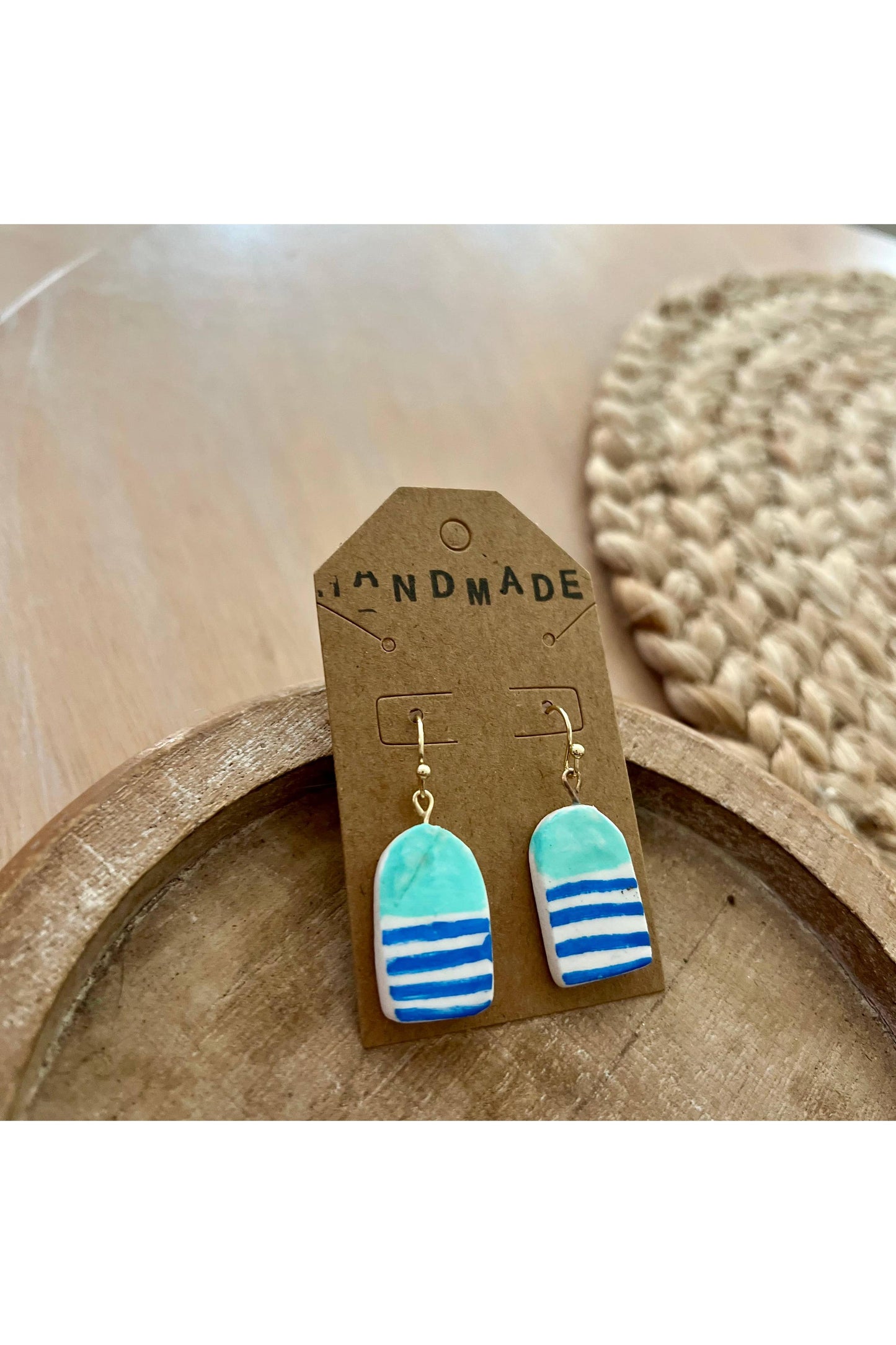 Handmade Clay Earrings - Arch Buoy Light Blue + Teal